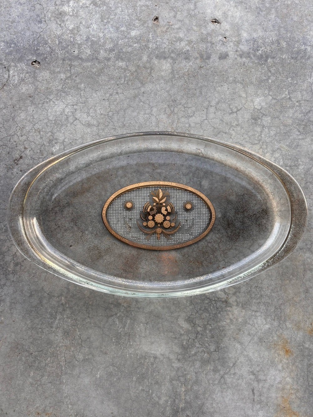 Vintage PYREX Georges Briard 22K Gold Fleck Love Bird Oval Serving Platter 18x10
